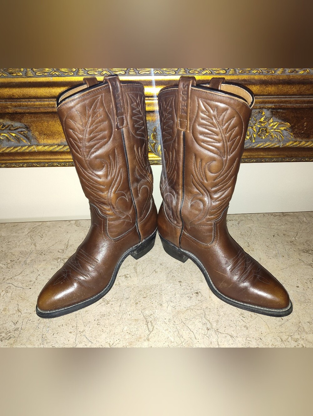 Vintage Red Wing 9801-1 Brown Leather Western Cowboy Boots with Stitch Detail